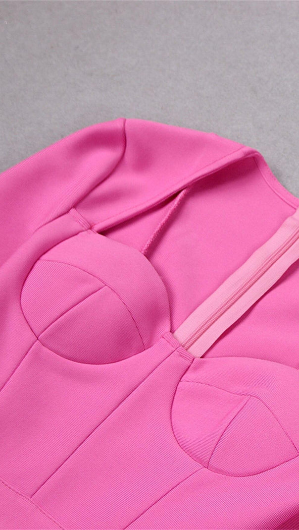 AIIZIE STRETCH LONG SLEEVES MINI DRESS IN HYPER PINK - product image