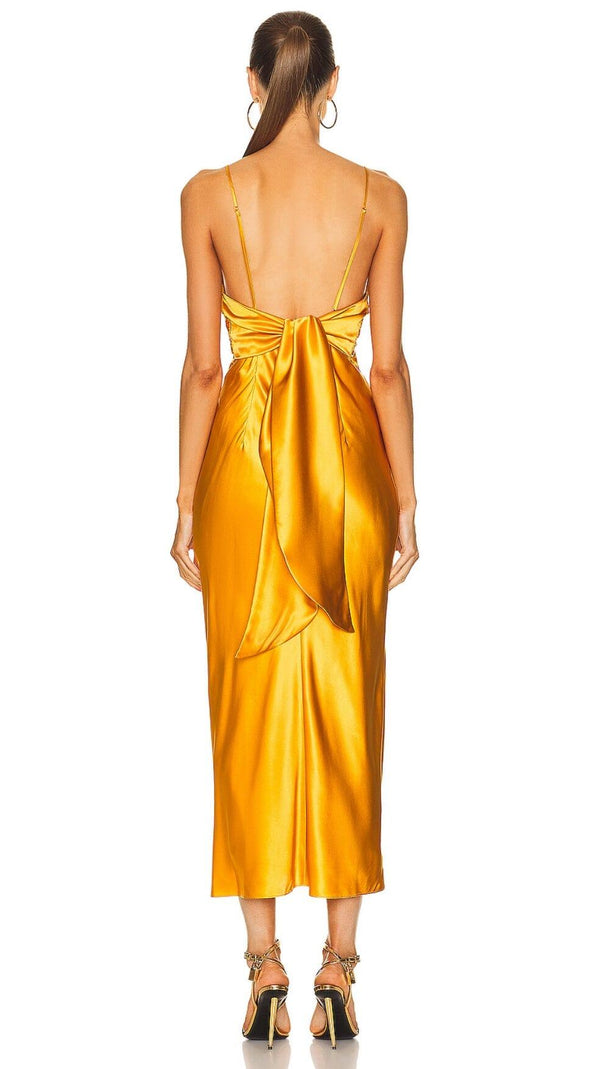 AIIZIE SATIN SLEEVELESS SLIP MAXI DRESS IN HONEYCOMB - product image