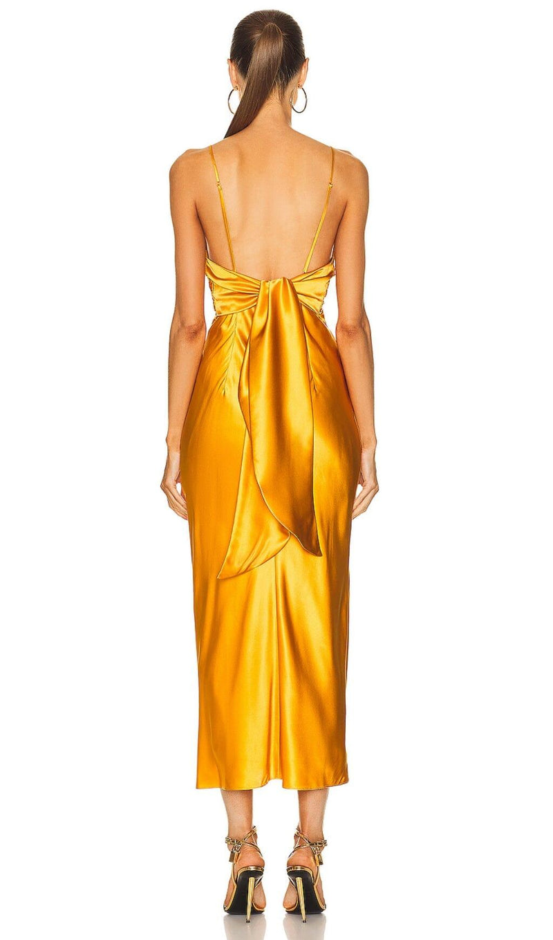 SATIN SLEEVELESS SLIP MAXI DRESS IN HONEYCOMB