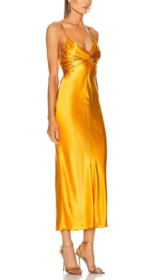 AIIZIE SATIN SLEEVELESS SLIP MAXI DRESS IN HONEYCOMB - product image