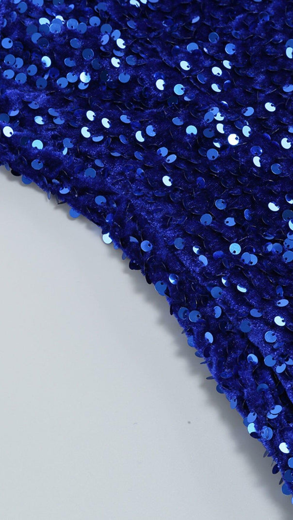 AIIZIE SEQUIN ONE SHOULDER MINI DRESS IN GALACTIC COBALT - product image