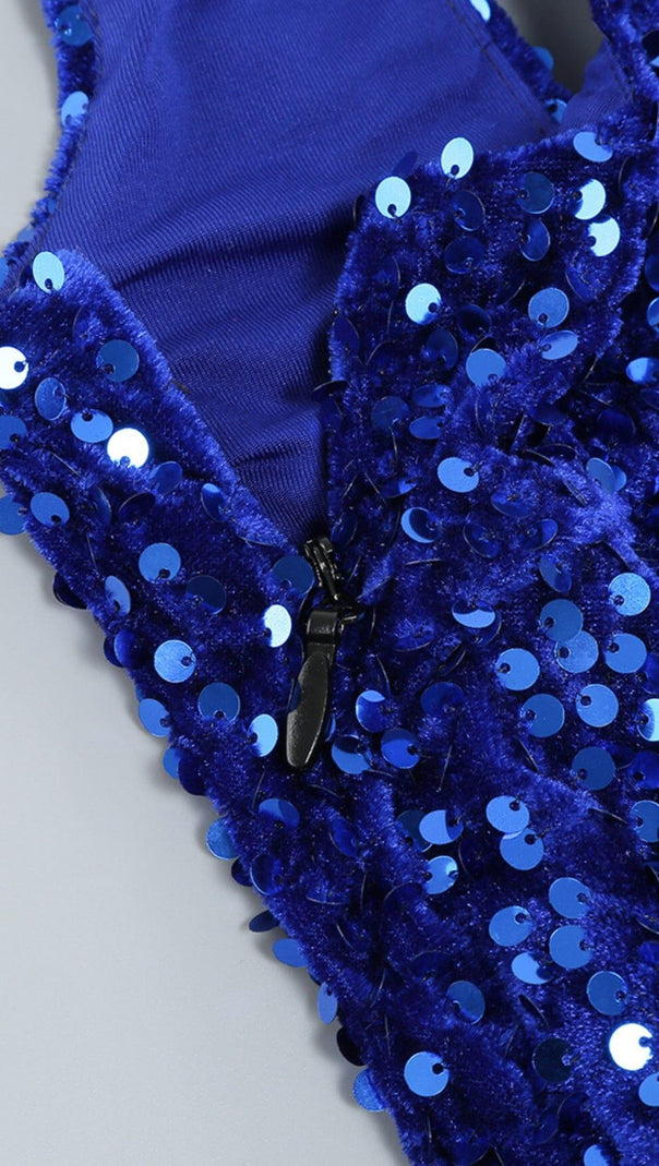 AIIZIE SEQUIN ONE SHOULDER MINI DRESS IN GALACTIC COBALT - product image