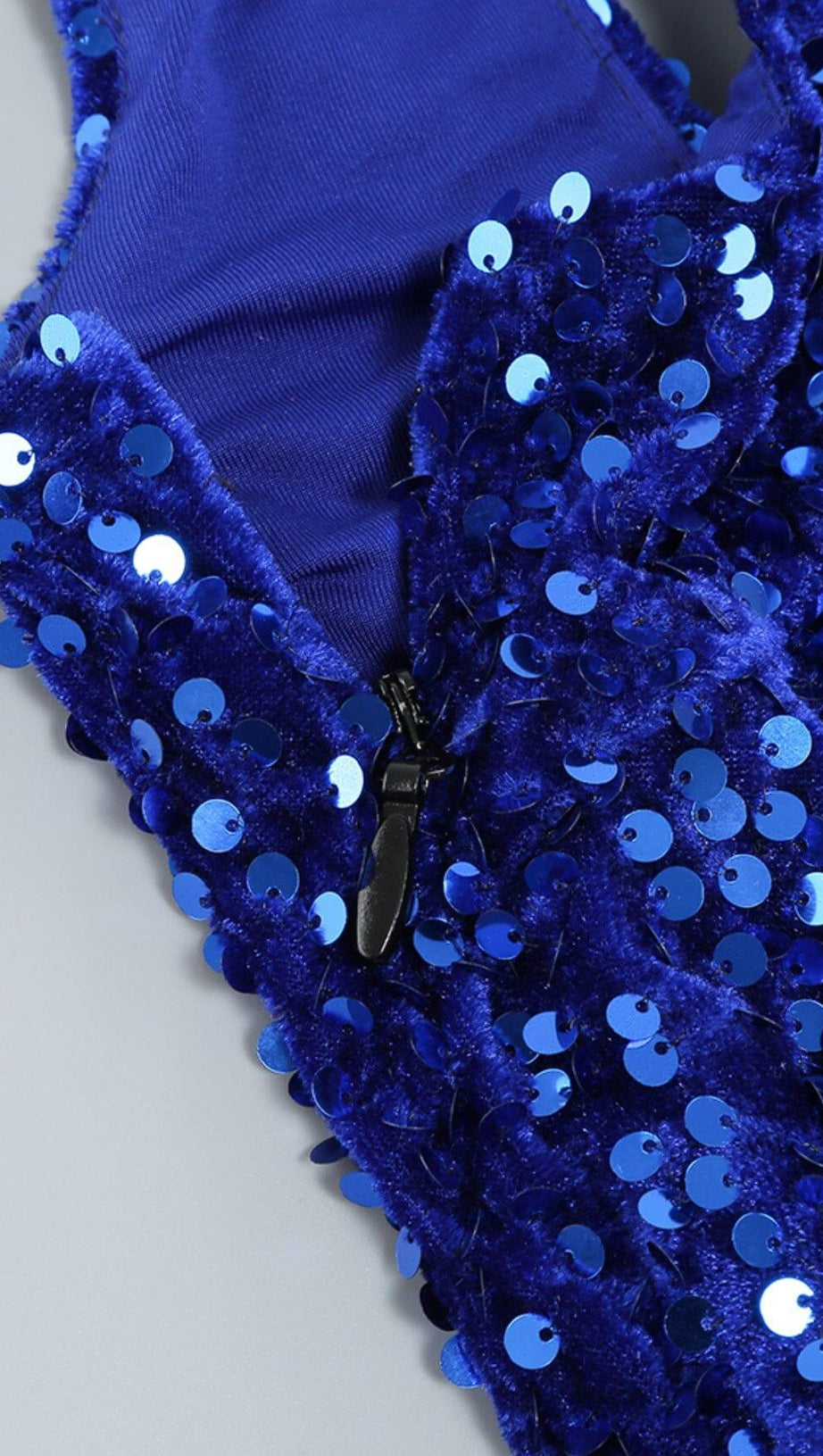 MINI ABITO MONOSPALLA CON PAILLETTES IN COBALTO GALATTICO