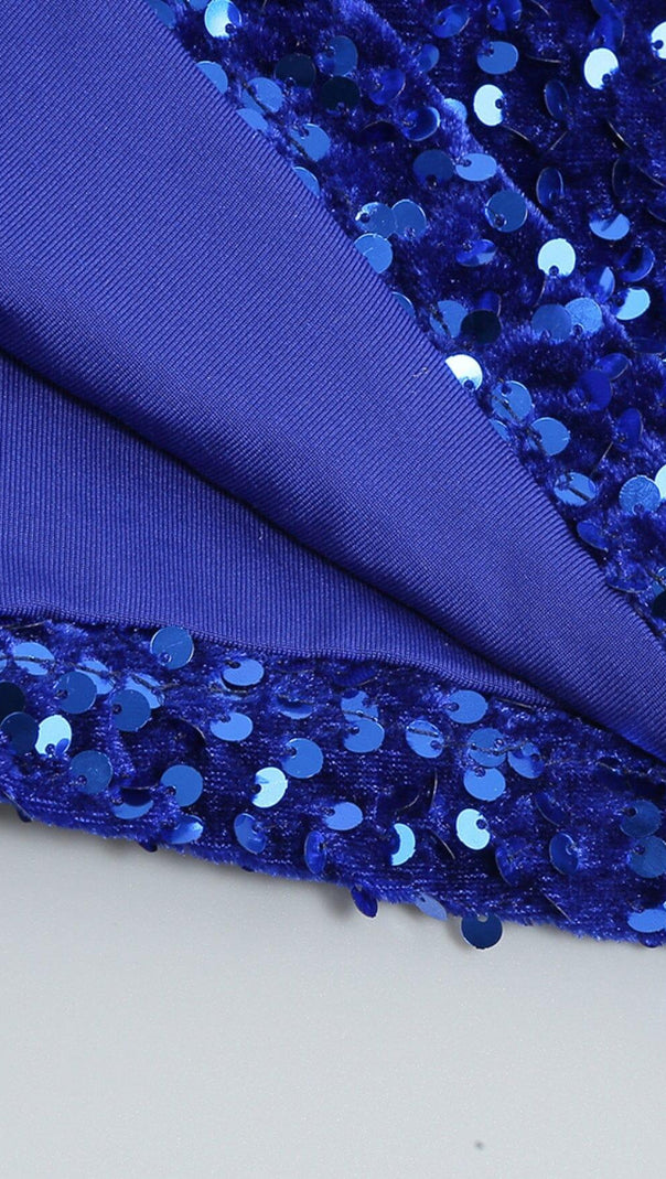 AIIZIE SEQUIN ONE SHOULDER MINI DRESS IN GALACTIC COBALT - product image