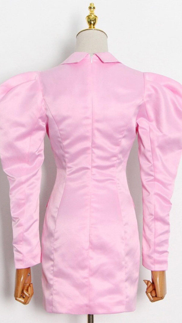 AIIZIE V-NECK ONE BUTTON LONGS SLEEVE MINI SUIT DRESS IN PINK - product image