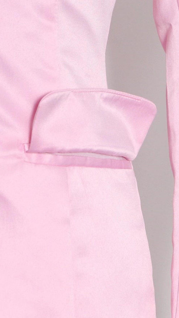 AIIZIE V-NECK ONE BUTTON LONGS SLEEVE MINI SUIT DRESS IN PINK - product image