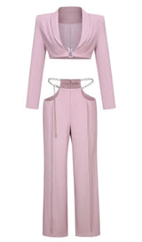 SNAKE BUCKLE WAISTBAND SUIT IN PINK