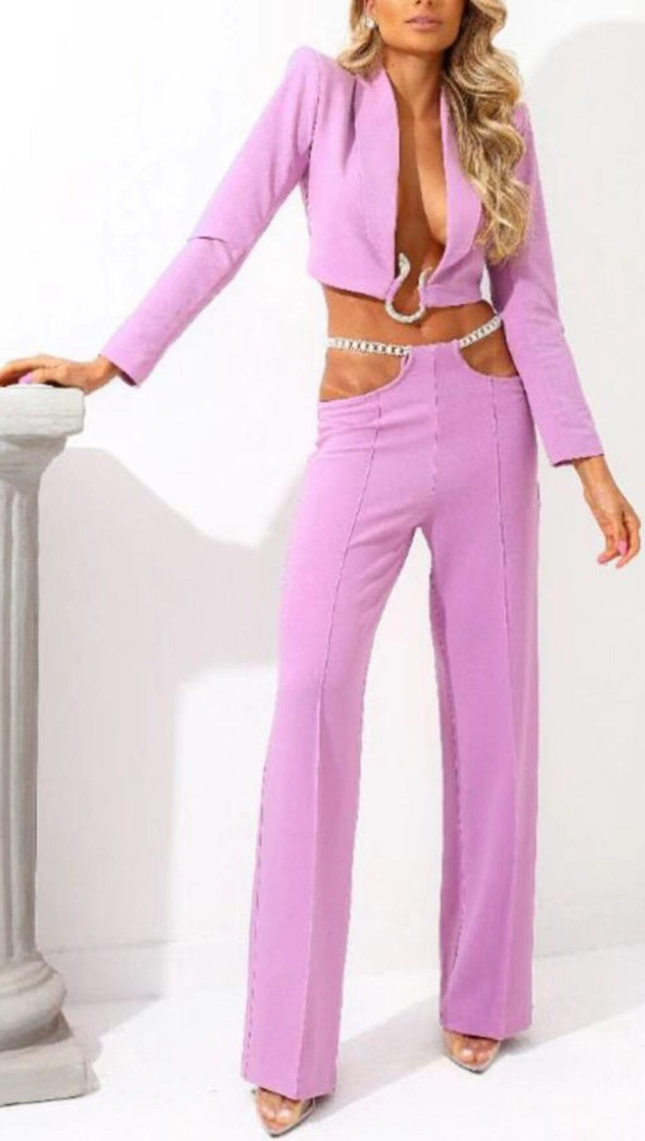SNAKE BUCKLE WAISTBAND SUIT IN PINK