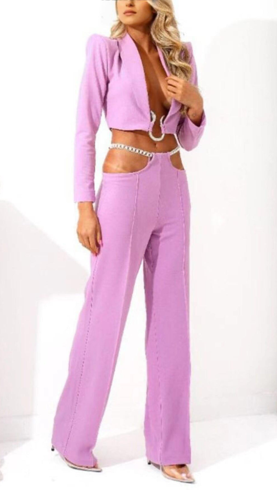 SNAKE BUCKLE WAISTBAND SUIT IN PINK
