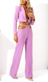 SNAKE BUCKLE WAISTBAND SUIT IN PINK