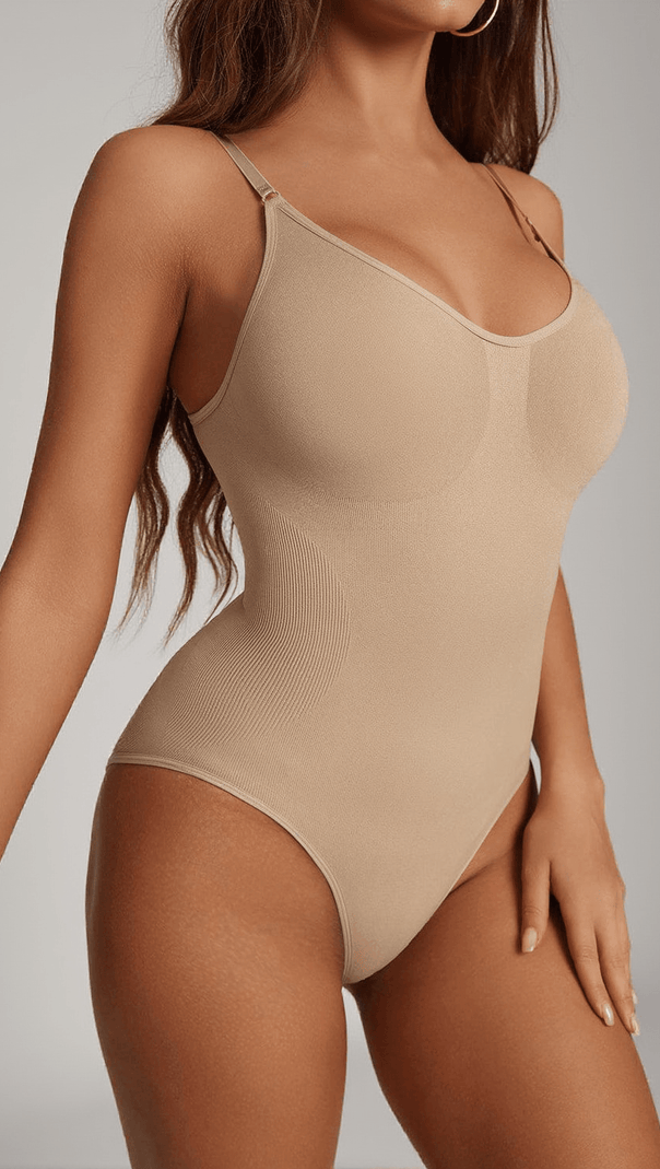 AIIZIE OBI SEAMLESS SCULPT PLUNGE THONG BODYSUIT IN NUDE - product image