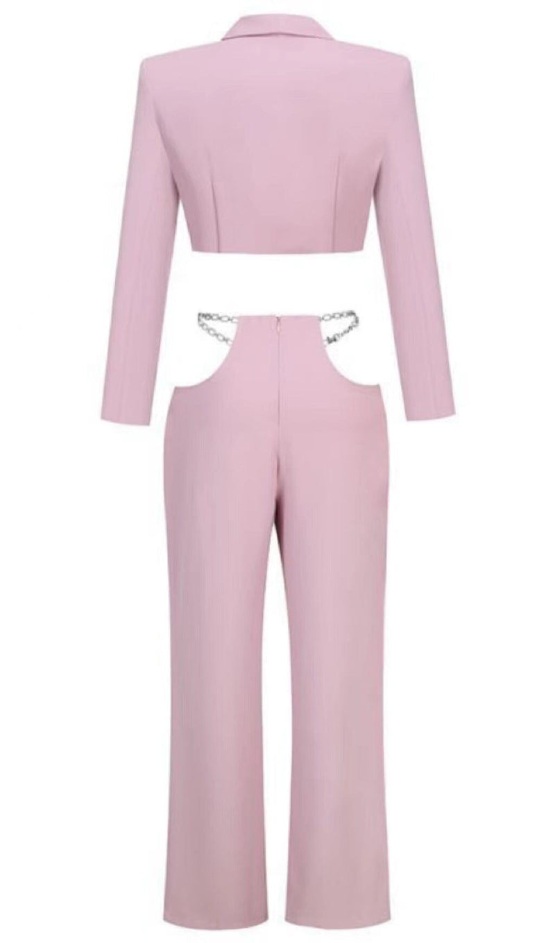 SNAKE BUCKLE WAISTBAND SUIT IN PINK