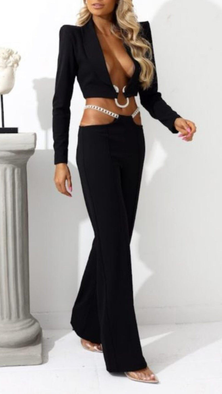 SNAKE BUCKLE WAISTBAND SUIT IN PINK