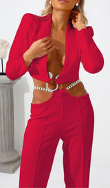 SNAKE BUCKLE WAISTBAND SUIT IN PINK