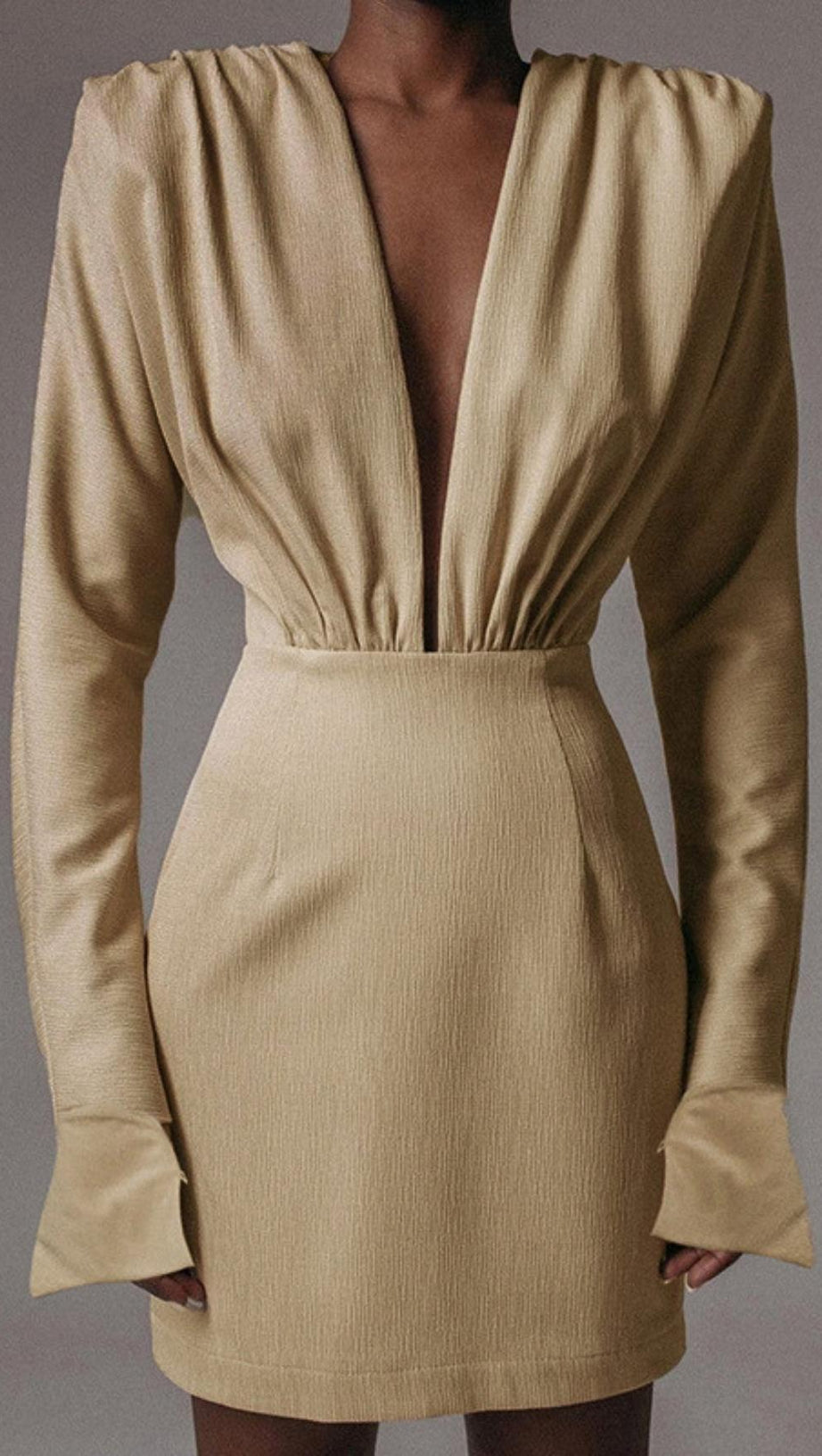 LONG SLEEVES V NECK MINI DRESS