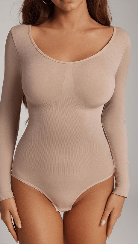 SHAUN LONG SLEEVE SCULPT BODYSUIT IN NUDE