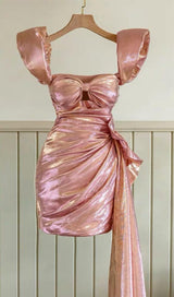 DAZZLING IRREGULAR SEXY PLEATED MINI DRESS IN PINK