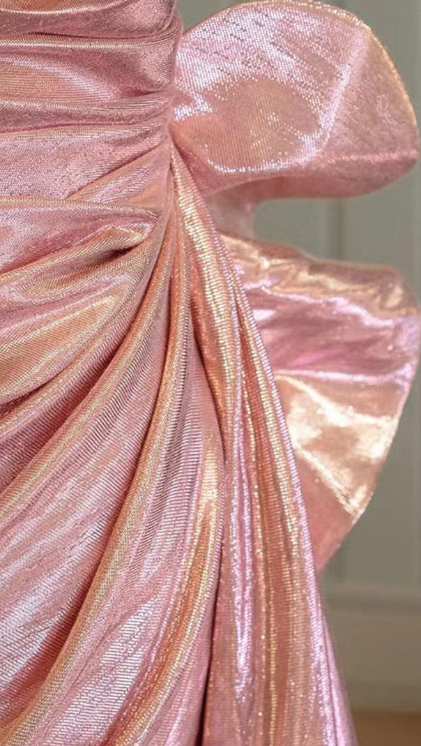 AIIZIE DAZZLING IRREGULAR SEXY PLEATED MINI DRESS IN PINK - product image