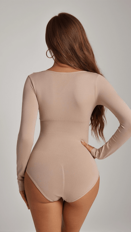 SHAUN LONG SLEEVE SCULPT BODYSUIT IN NUDE