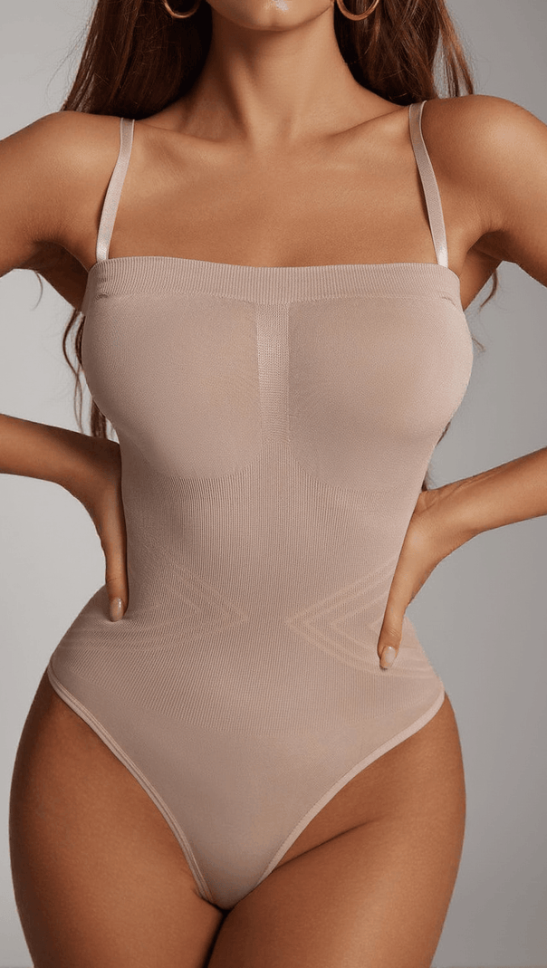 AIIZIE ARTIE REMOVABLE STRAPS THONG BODYSUIT IN NUDE - product image