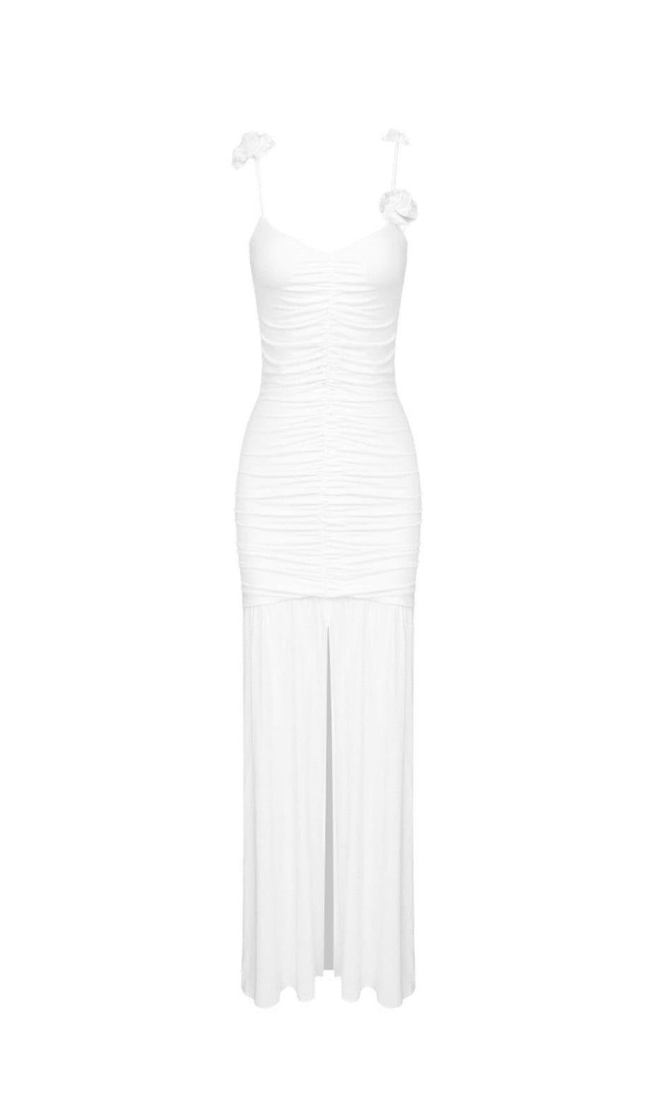 WHITE FLORAL SUSPENDER MAXI DRESS