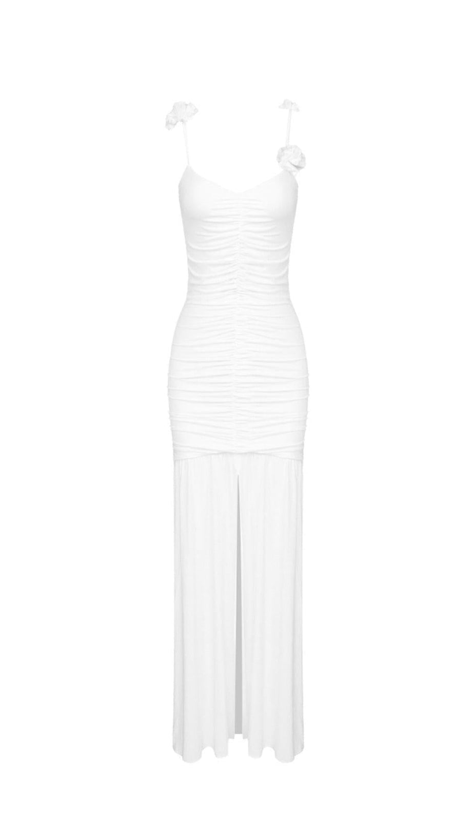 WHITE FLORAL SUSPENDER MAXI DRESS