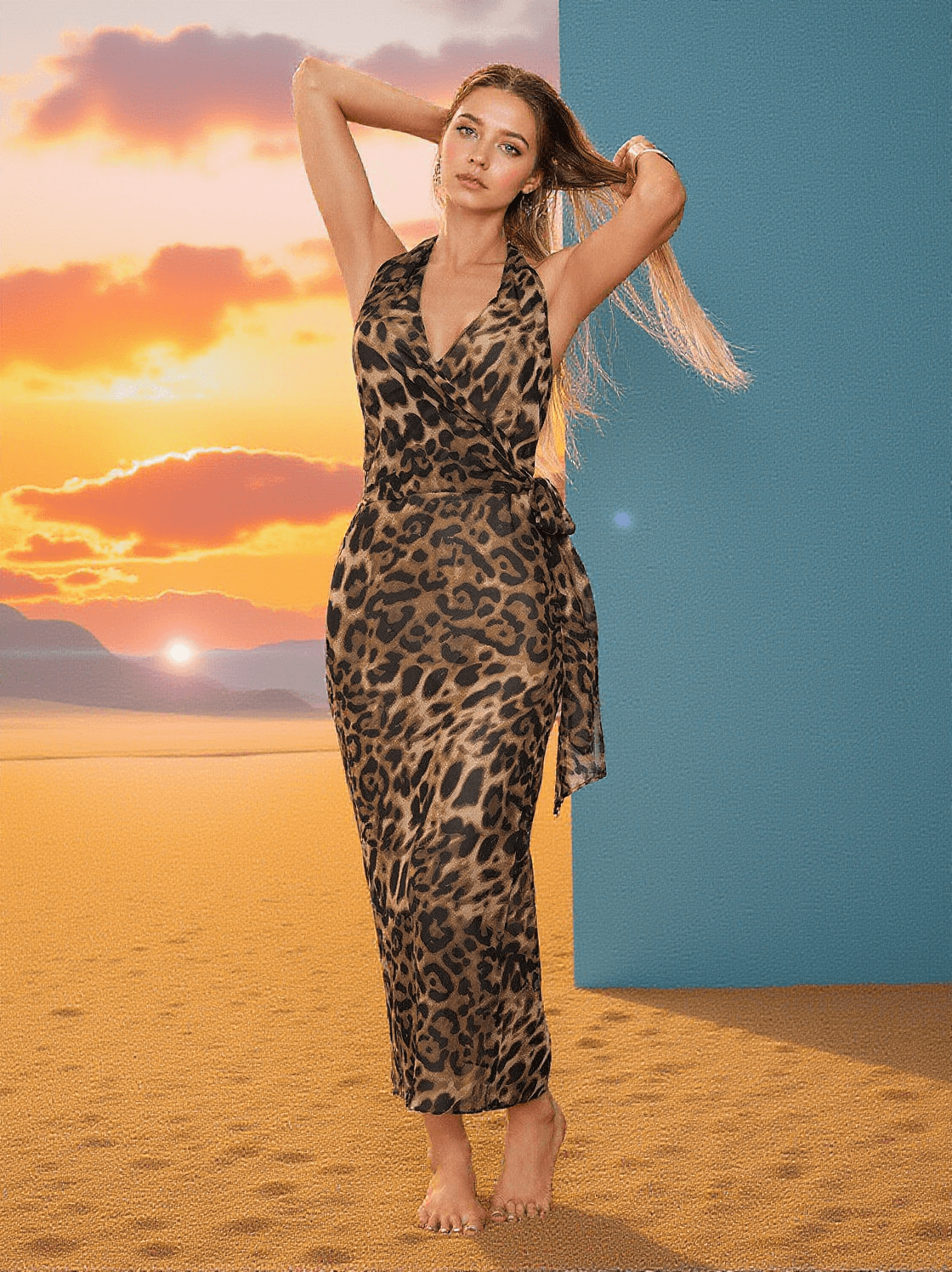 JACOPO BACKLESS LEOPARD PRINTED MIDI DRESS