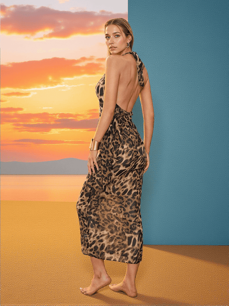 Jacopo Backless Leopard Printed Midi Dress