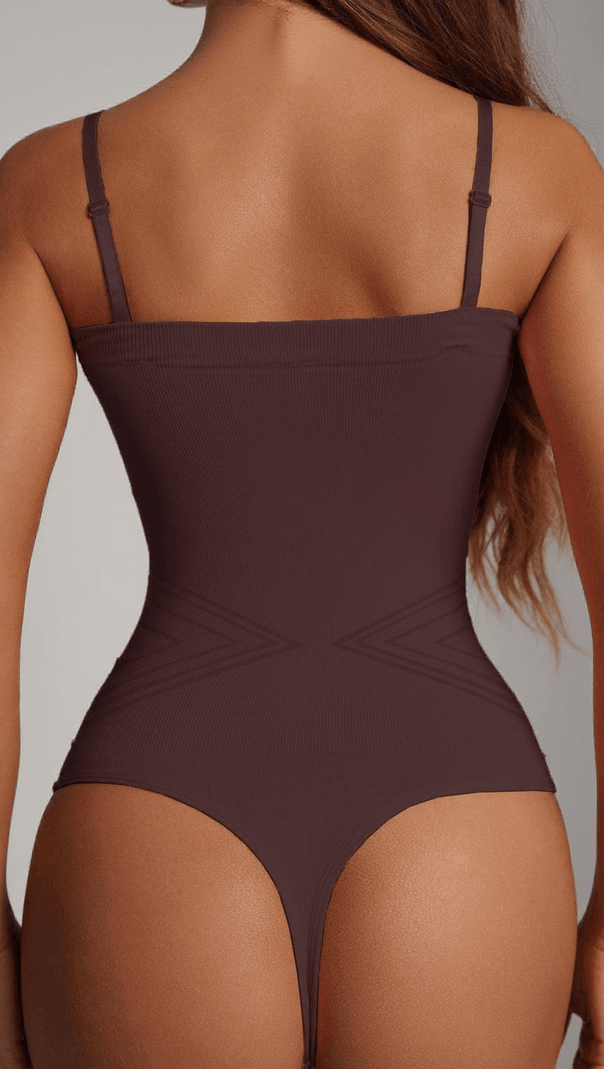 AIIZIE ARTIE REMOVABLE STRAPS THONG BODYSUIT IN BROWN - product image