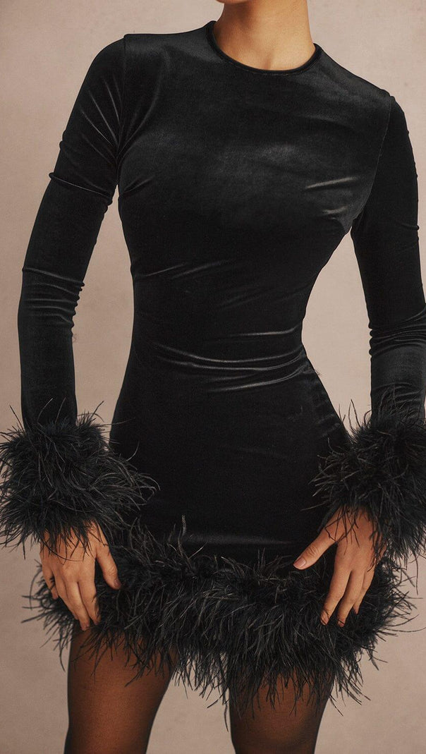 AIIZIE BLACK VELVET MINI DRESS - product image