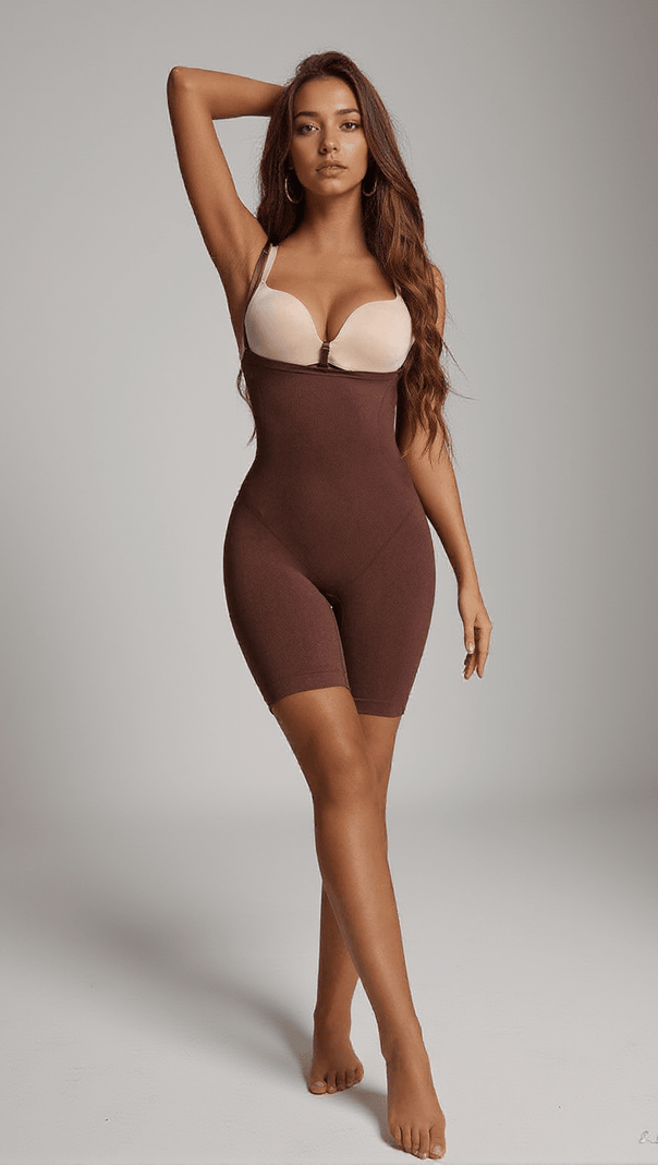 AIIZIE MANU OPEN BUST SHORTIE BODYSUIT IN COFFEE - product image