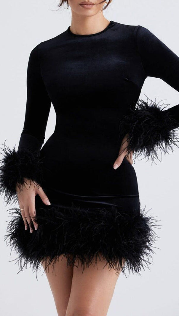 AIIZIE BLACK VELVET MINI DRESS - product image