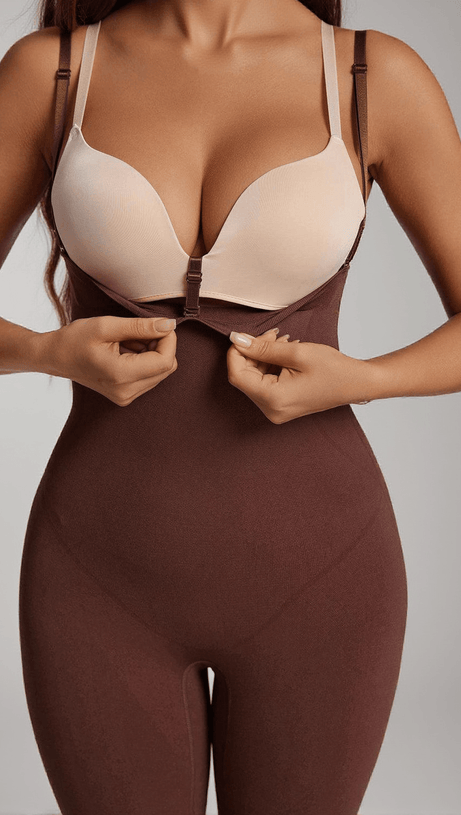 MANU OPEN BUST SHORTIE BODYSUIT IN COFFEE