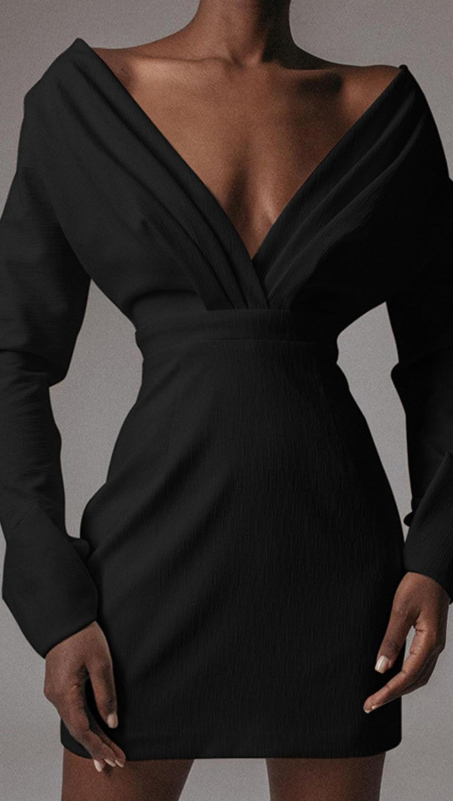 LONG SLEEVES V NECK MINI DRESS