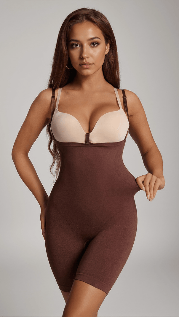 AIIZIE MANU OPEN BUST SHORTIE BODYSUIT IN COFFEE - product image