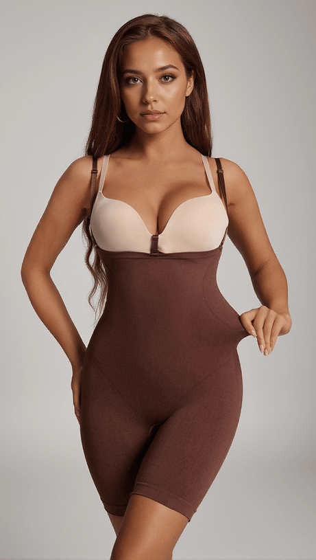 MANU OPEN BUST SHORTIE BODYSUIT IN COFFEE