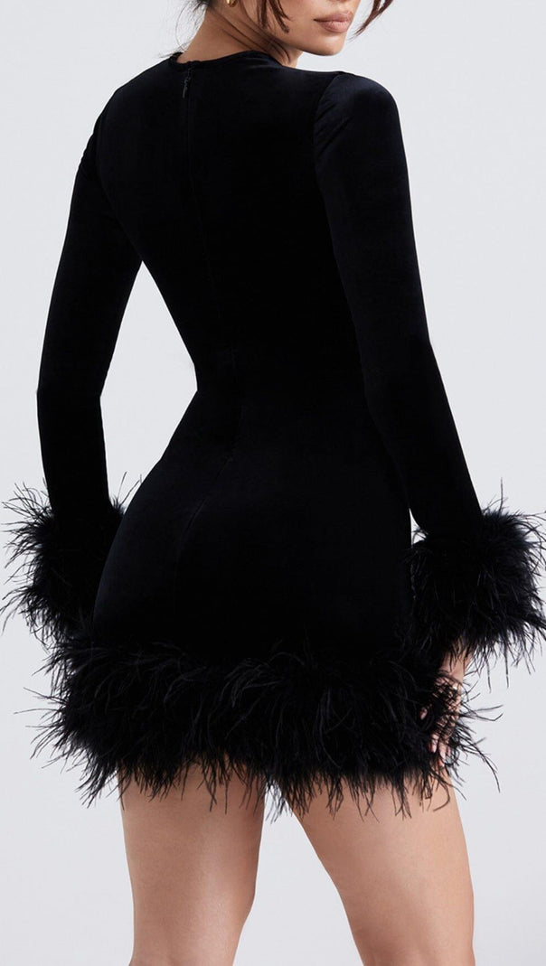 AIIZIE BLACK VELVET MINI DRESS - product image