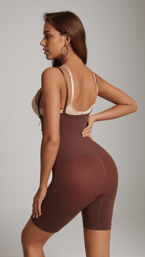 AIIZIE MANU OPEN BUST SHORTIE BODYSUIT IN COFFEE - product image
