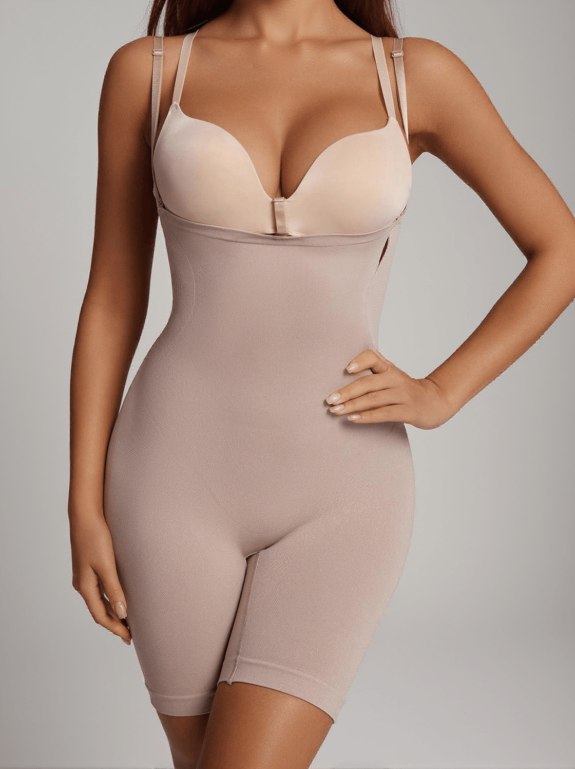 MANU OPEN BUST SHORTIE BODYSUIT IN APRICOT