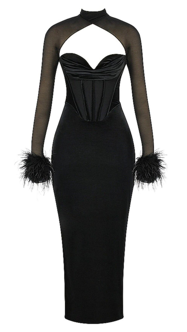 AIIZIE BLACK VELVET CORSET MAXI DRESS - product image