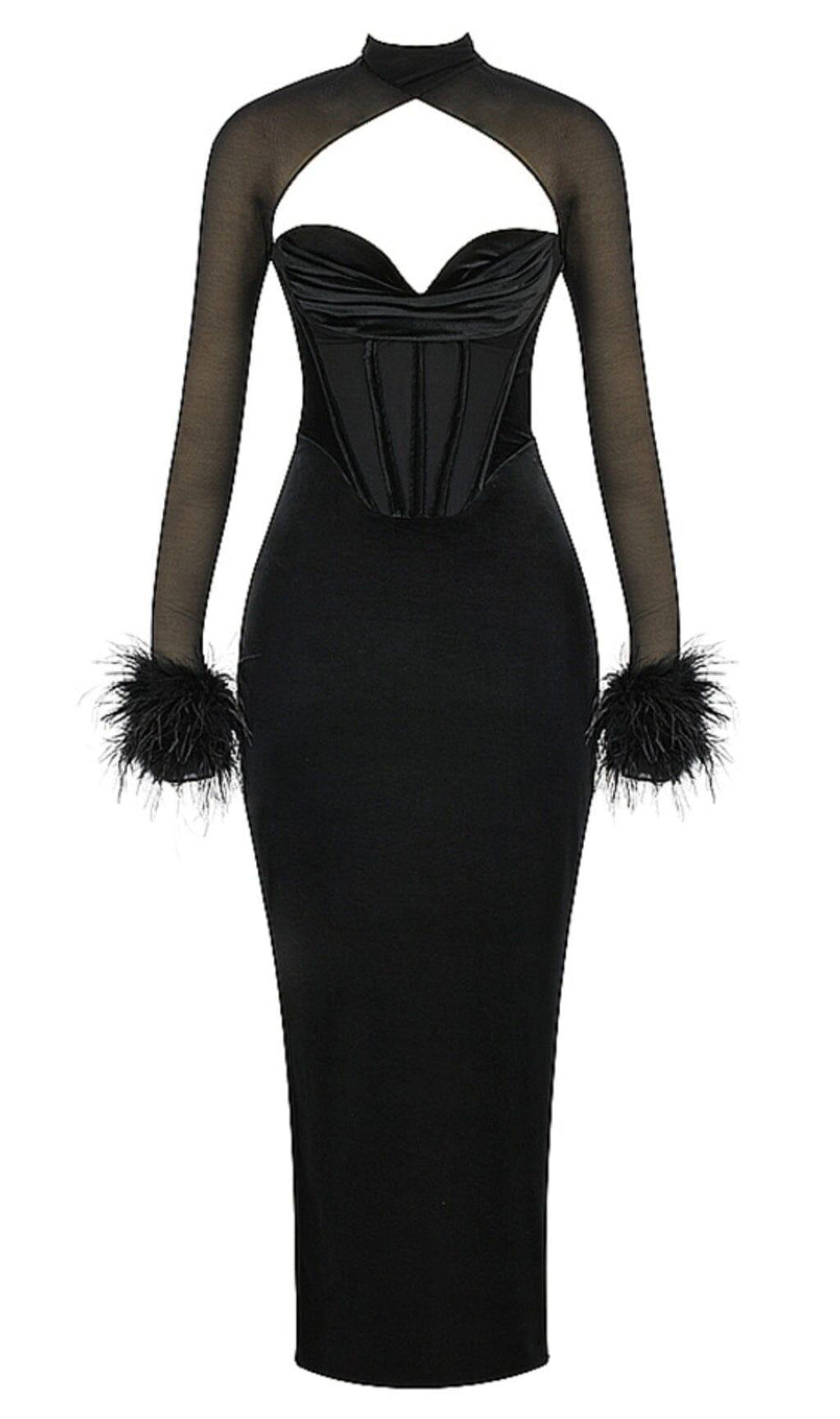 ABITO LUNGO CON CORSETTO IN VELLUTO NERO