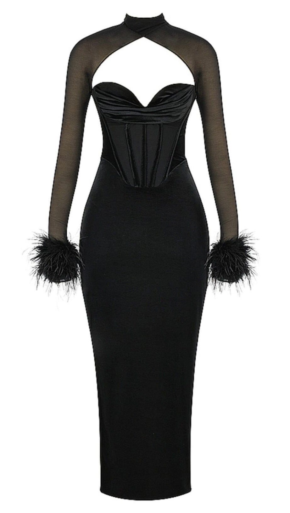 BLACK VELVET CORSET MAXI DRESS