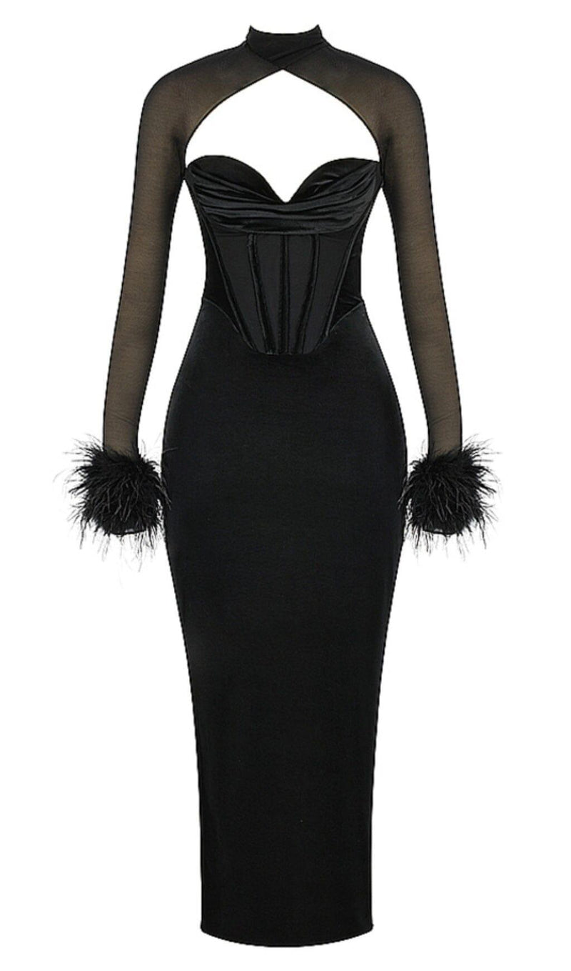 BLACK VELVET CORSET MAXI DRESS