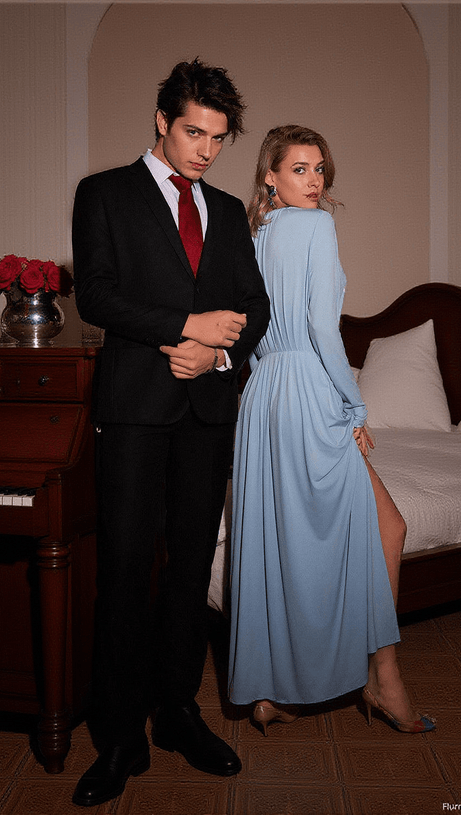 JACOB FLOWER RUCHED HOLLOW SPLIT DRESS