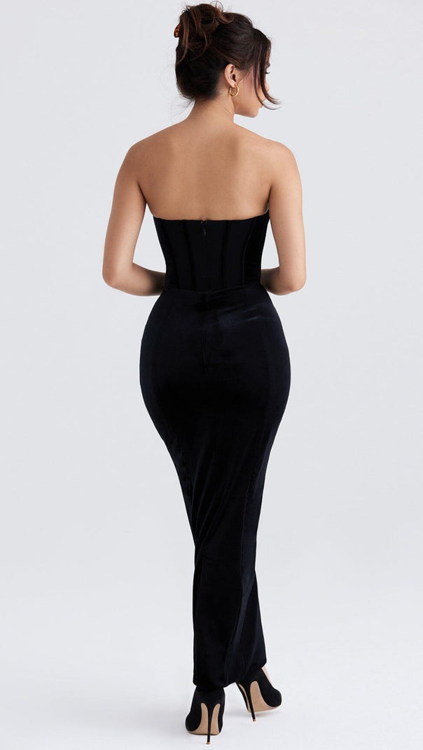 ABITO LUNGO CON CORSETTO IN VELLUTO NERO