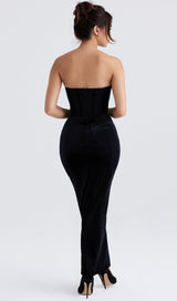 BLACK VELVET CORSET MAXI DRESS