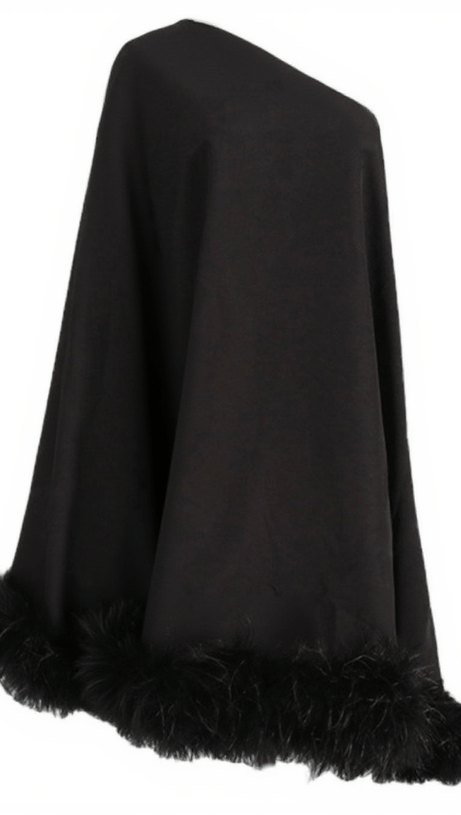 CERIDWEN MINI ABITO MONOSPALLA CON PIUME NERO