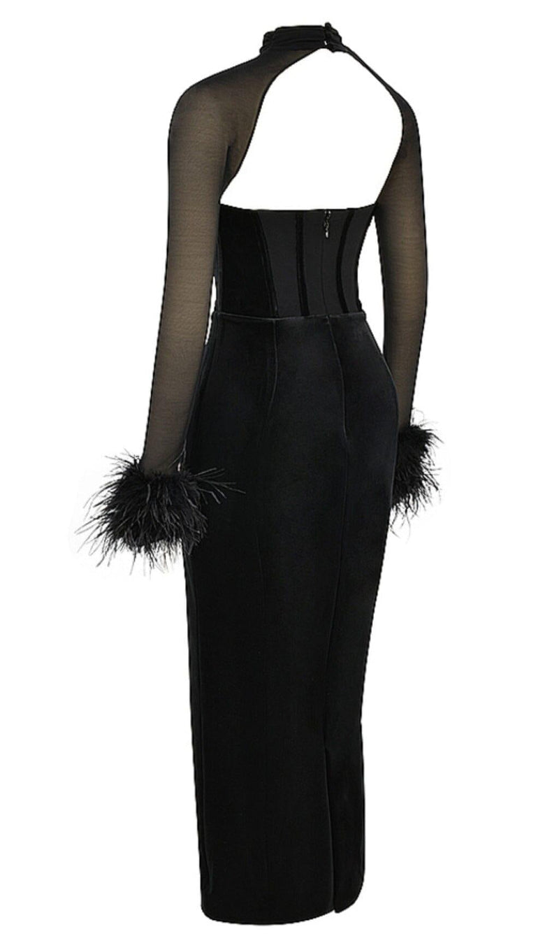 BLACK VELVET CORSET MAXI DRESS