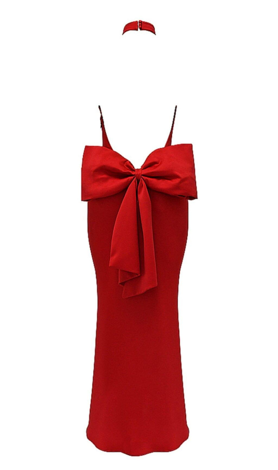 ABITO LUNGO CON CORSETTO IN RASO ROSSO
