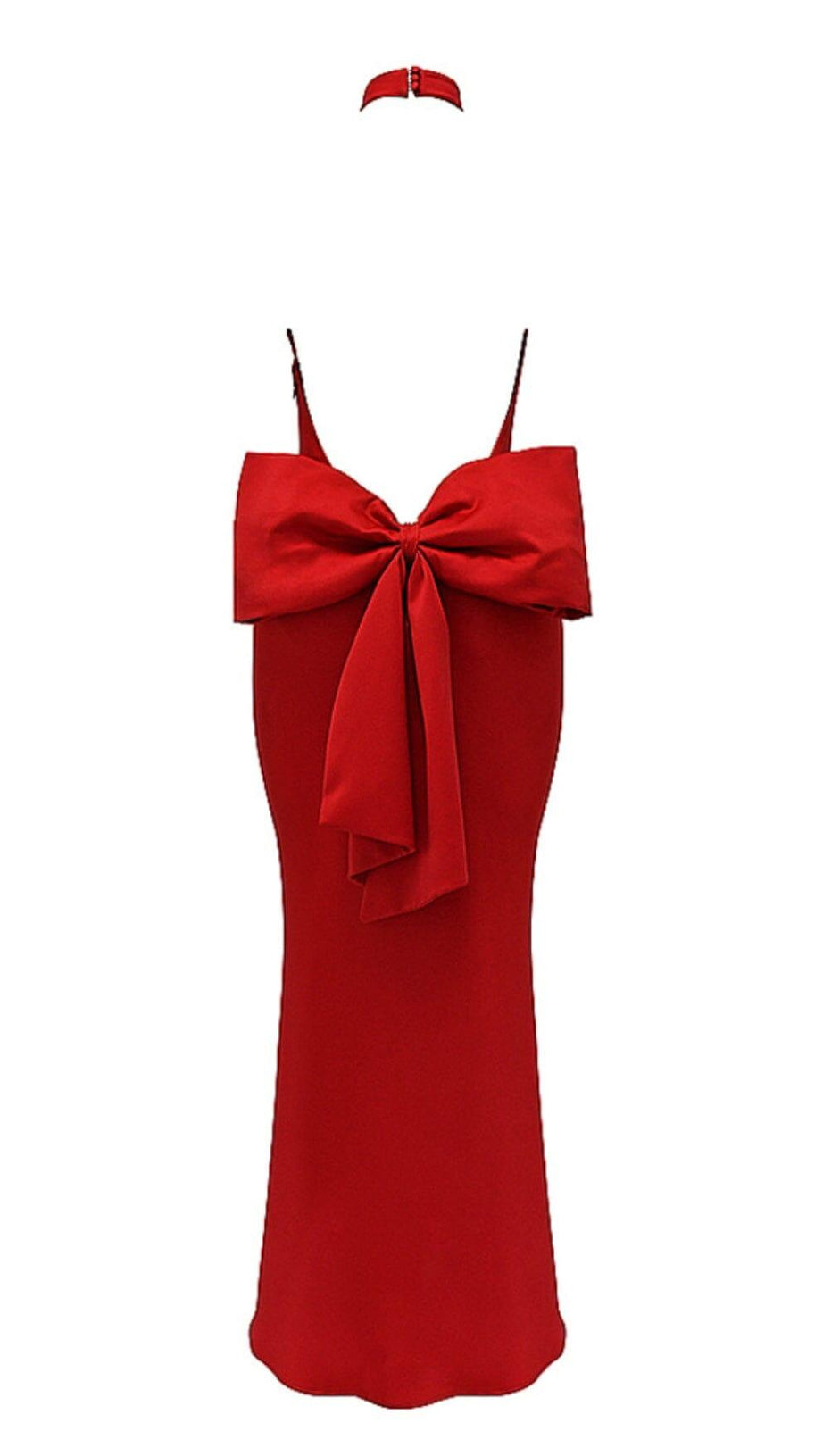 ROTES SATIN-KORSETT-MAXIKLEID